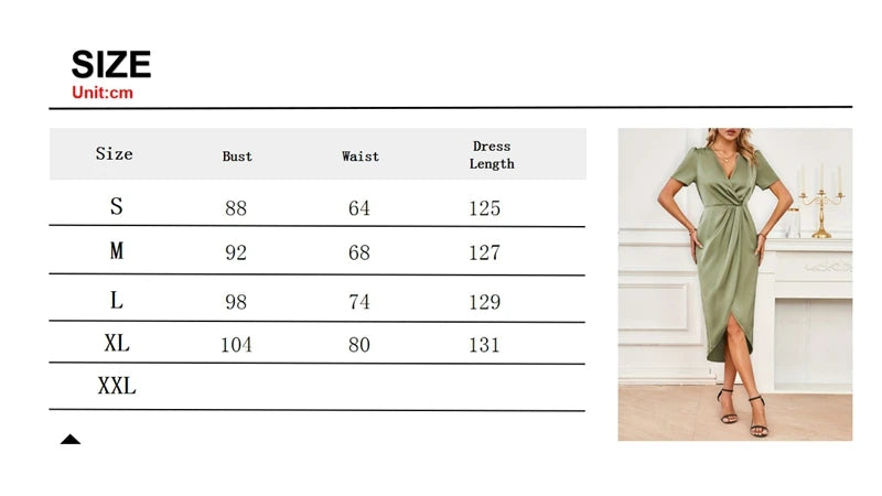 Elegant Satin Summer Dress 2024 Women V-Neck Dress Short Sleeve Satin Maxi Midi Dress Silk V Neck Evening Party Female for Prom - Premium  from Lizard Vigilante - Just $21.99! Shop now at Lizard Vigilante