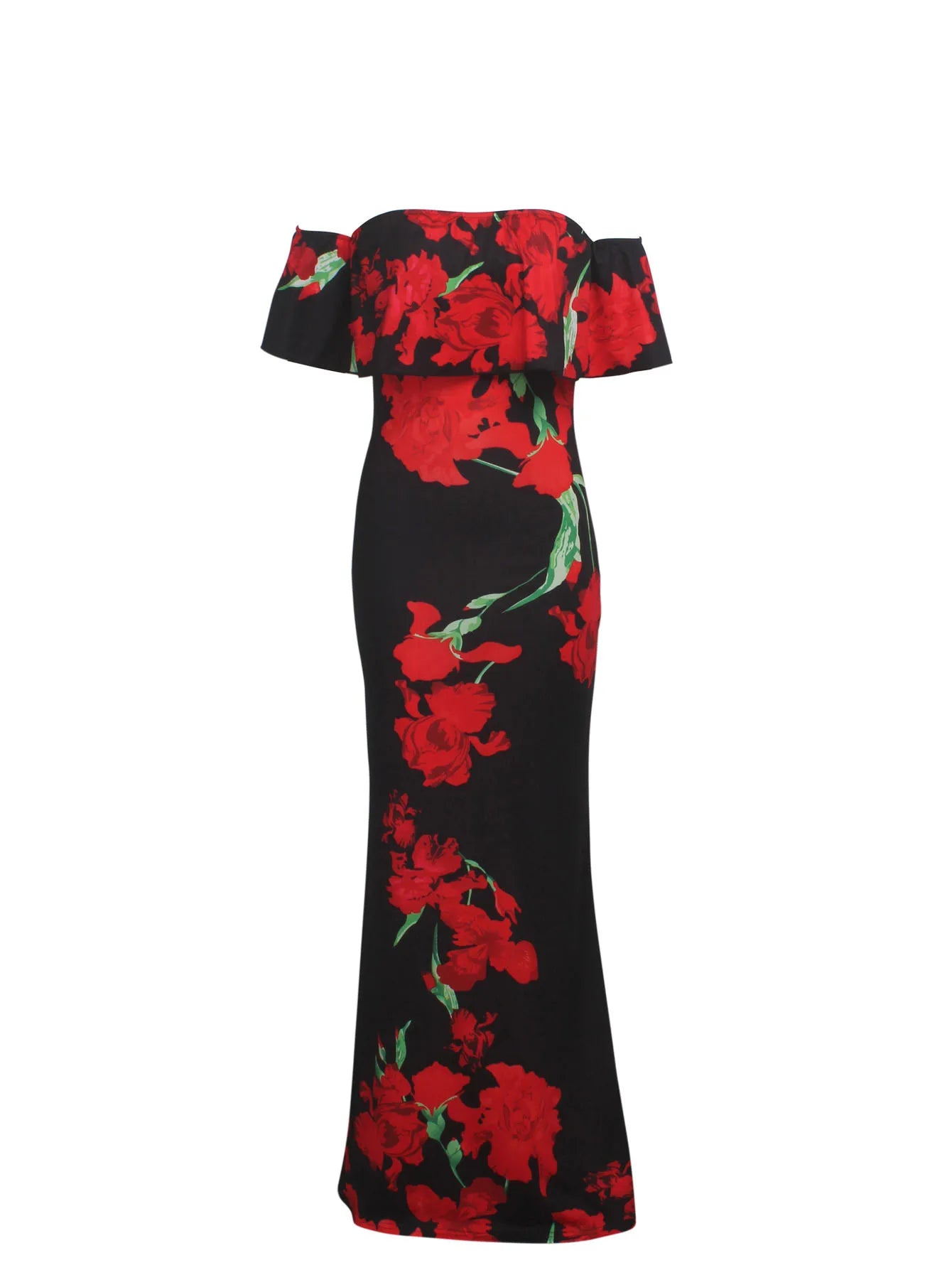 Women Rose Sunflower Floral Print Strapless Sexy Bodycon Slash Neck Off Shoulder Short Sleeve Polyester Floor Length Maxi Dress - Premium  from Lizard Vigilante - Just $51.99! Shop now at Lizard Vigilante
