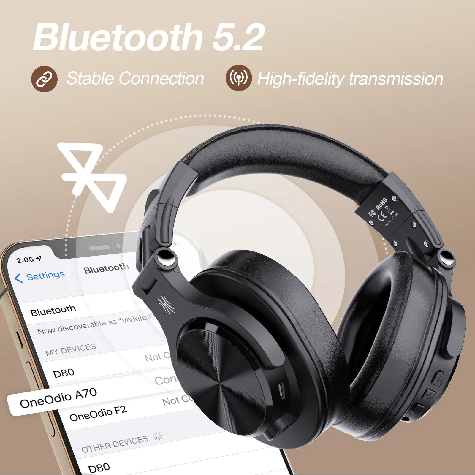 Oneodio Fusion A70 Bluetooth 5.2 Headphones - Hi-Res Audio Over Ear Wireless Headset for Studio Monitoring & DJ Use - Premium headphones from Lizard Vigilante - Just $69.69! Shop now at Lizard Vigilante