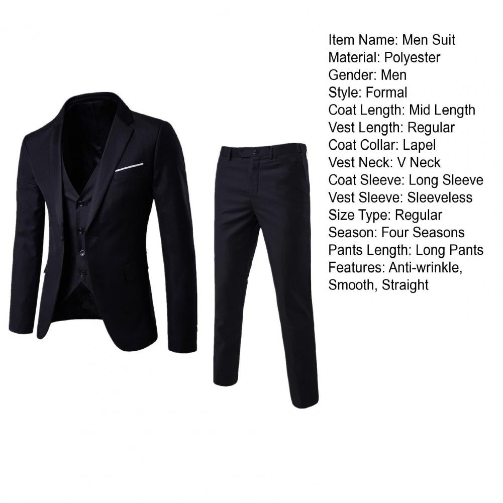 Men Three-piece Suit Men's Formal Business Style Slim Fit Wedding Suit Set with Silky Smooth Anti-wrinkle Fabric Turn-down - Premium  from Lizard Vigilante - Just $23.99! Shop now at Lizard Vigilante