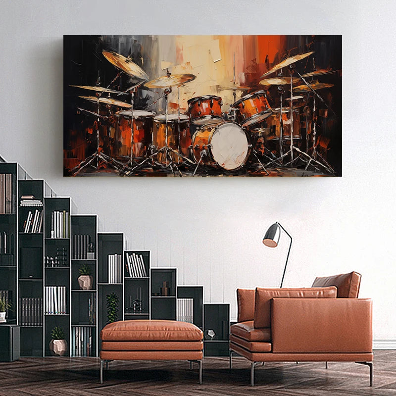 Abstract Riot Symphony Canvas Violin Piano Drums Cello Guitar Retro Music Wall Art Print