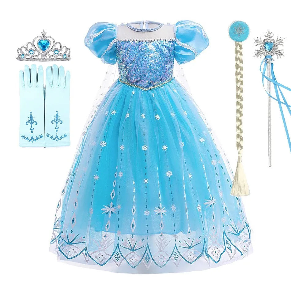 Children Snow Queen Costume – Elsa Cosplay Dress for Girls - Premium Cosplay Costumes from Lizard Vigilante - Just $19.88! Shop now at Lizard Vigilante