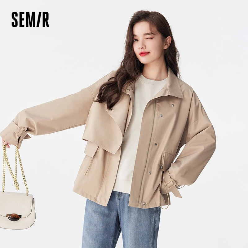 2024 Semir Women's Autumn Windbreaker – Loose Fit Solid Color Waist-Tie Casual Coat | All-Match Outerwear with Pockets - Premium  from Lizard Vigilante - Just $99.88! Shop now at Lizard Vigilante