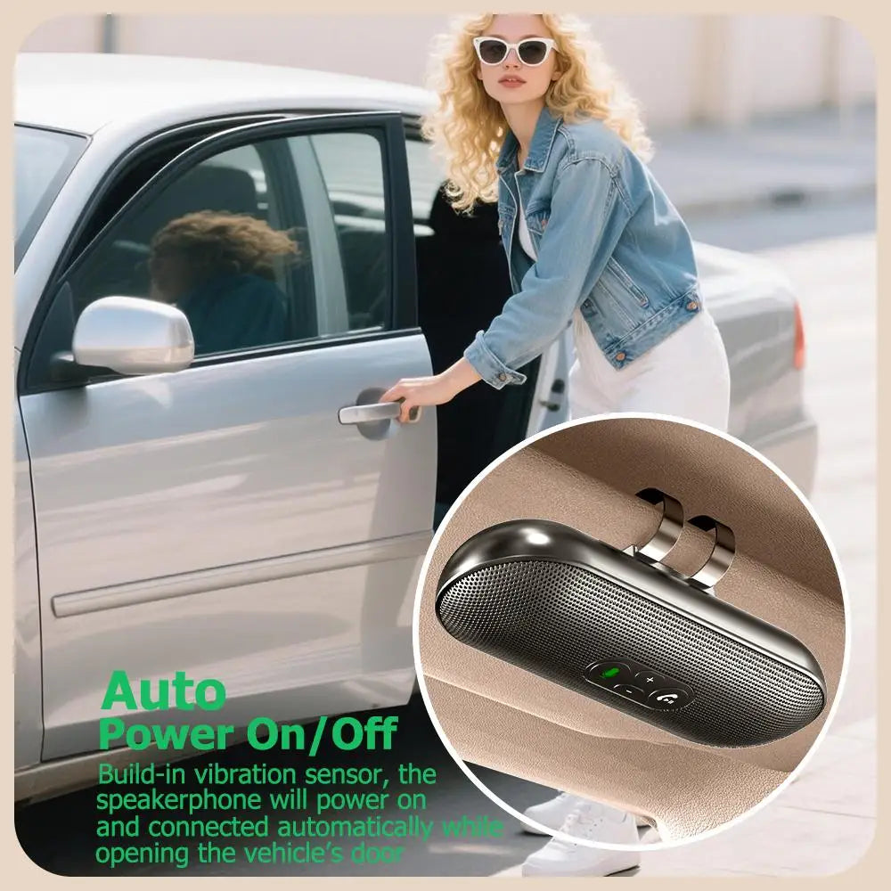 Bluetooth 5.4 Speaker Handsfree Car Kit Sun Visor Clip Wireless Audio Receiver Speakerphone Loud Music Player Dual Microphone