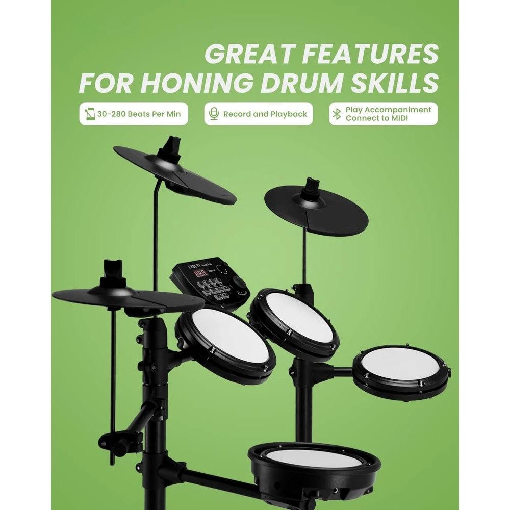 Electric Drum Set, Electronic Drum Set for Beginner, Portable Drum Set with Bluetooth and MIDI function, Headphones, Sticks - Lizard Vigilante