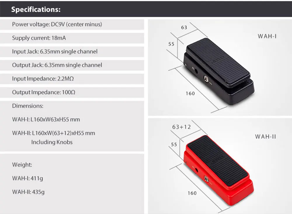 Red Riot WAH-II — JOYO Multi-Mode Wah & Active Volume Command Pedal (6-Range Q Engine)