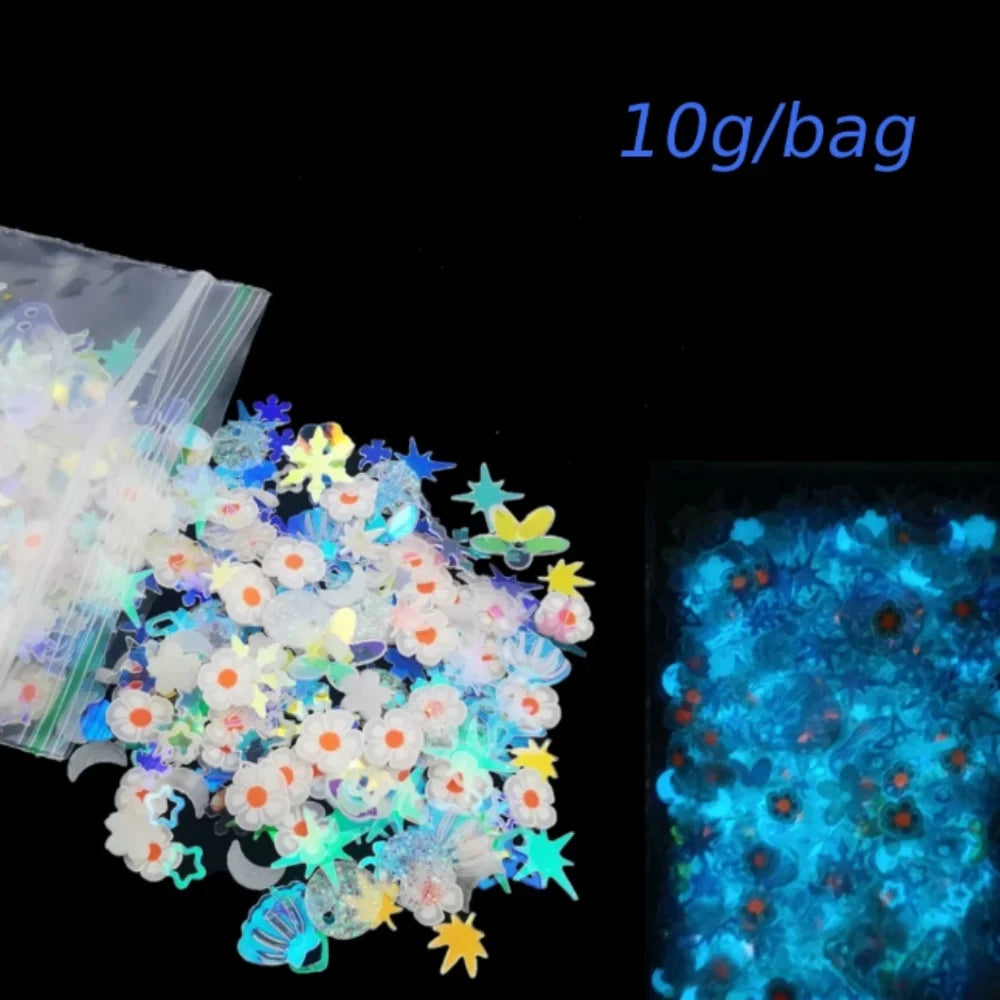 Luminous Nail Glitter Sequin Polymer Clay Mixed Flower Gillter Sequin Fluorescent Flake Glow In The Nail Art Manicure Decor