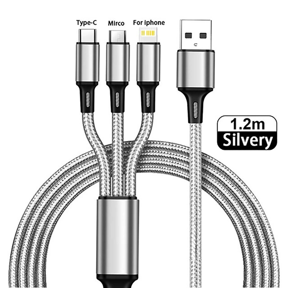 3 In 1 USB Type C Cable Phone Charge Cable Nylon Braided Universal Charging Data Cord For iphone 14 Xiaomi Huawei Mate 40 - Lizard Vigilante