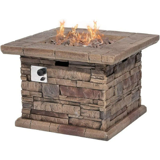 Outdoor Propane Fire Pit Table - 32-Inch Imitation Stone Concrete Firepit with Lava Rocks, Rain Cover, & 50,000 BTU Heat Output - Premium fire pit from Lizard Vigilante - Just $366.66! Shop now at Lizard Vigilante