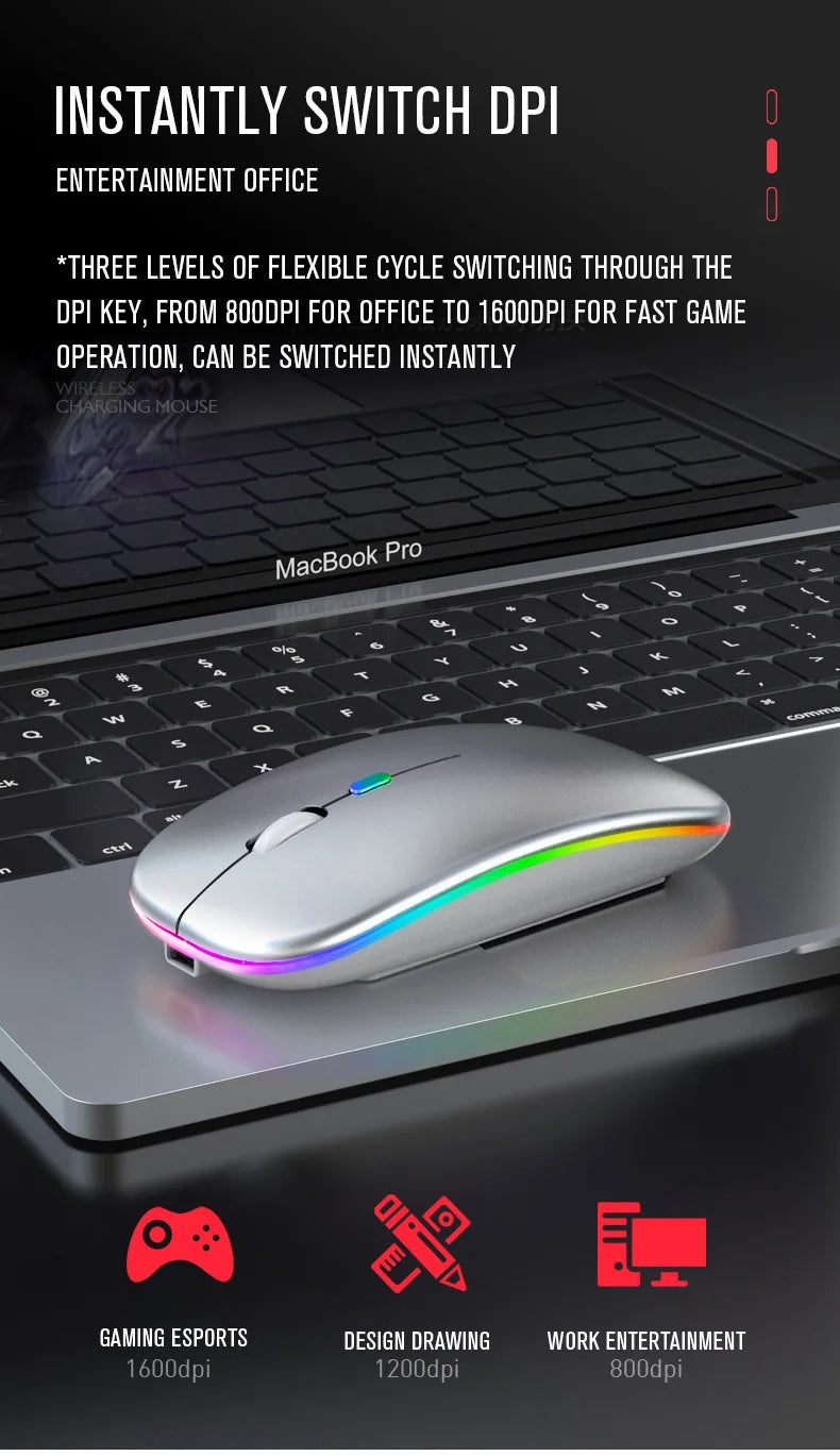 Wireless Mouse Gaming Mouse Backlight USB Compatible RGB Rechargeable Mice Silent Backlit Ergonomic Gaming Mouse for Laptop PC