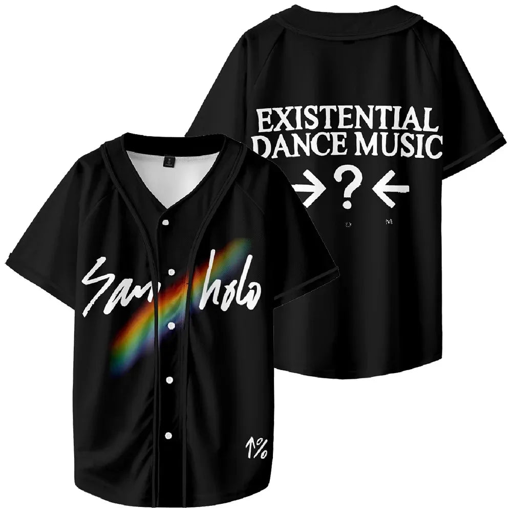 San Holo Existential Dance Music Jersey – Ultra-Light Harajuku Baseball Button-Up for Men & Women | Perfect for EDM Festivals - Premium jersey from Lizard Vigilante - Just $38.88! Shop now at Lizard Vigilante