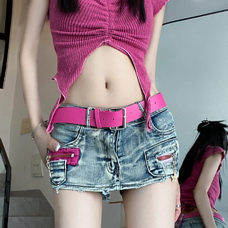 Wrecked & Reckless Low-Waist Leather-Denim Mini Shorts Skirt – Dirty Glam Edition - Premium skirt from dsers - Just $45.99! Shop now at Lizard Vigilante