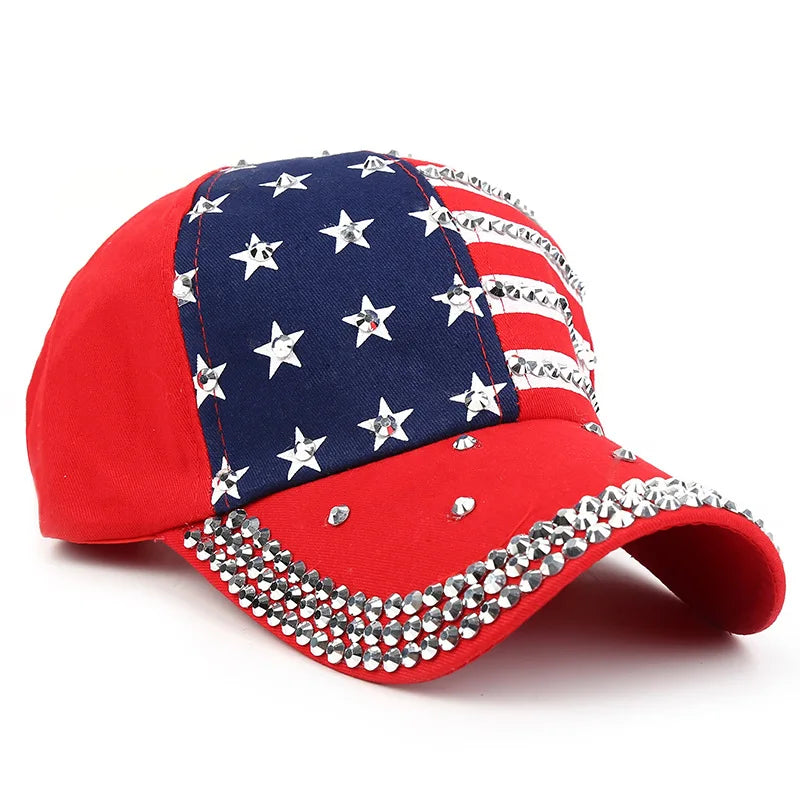 Men Women Baseball Cap USA Flag Diamond Rivet Brand Snapback Unisex Adjustable Rap Rock Hats Fashion Gorras - Premium  from Lizard Vigilante - Just $17.99! Shop now at Lizard Vigilante
