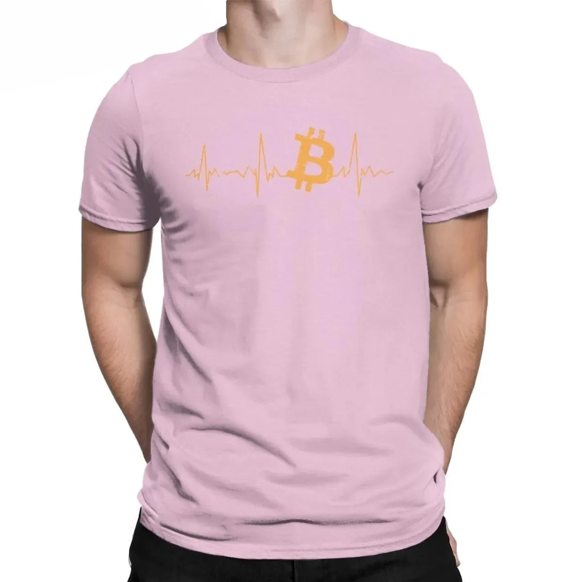 Bitcoin Heartbeat Graphic Rock Tshirt Men Cotton Crewneck Crypto Streetwear