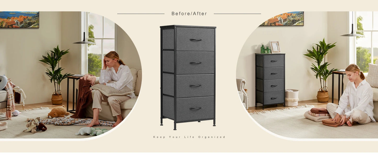 JHK Modern Minimalist Dresser with 4 Fabric Drawers – Stylish Steel Frame Storage Cabinet for Bedroom - Premium cabinet from Lizard Vigilante - Just $58.88! Shop now at Lizard Vigilante