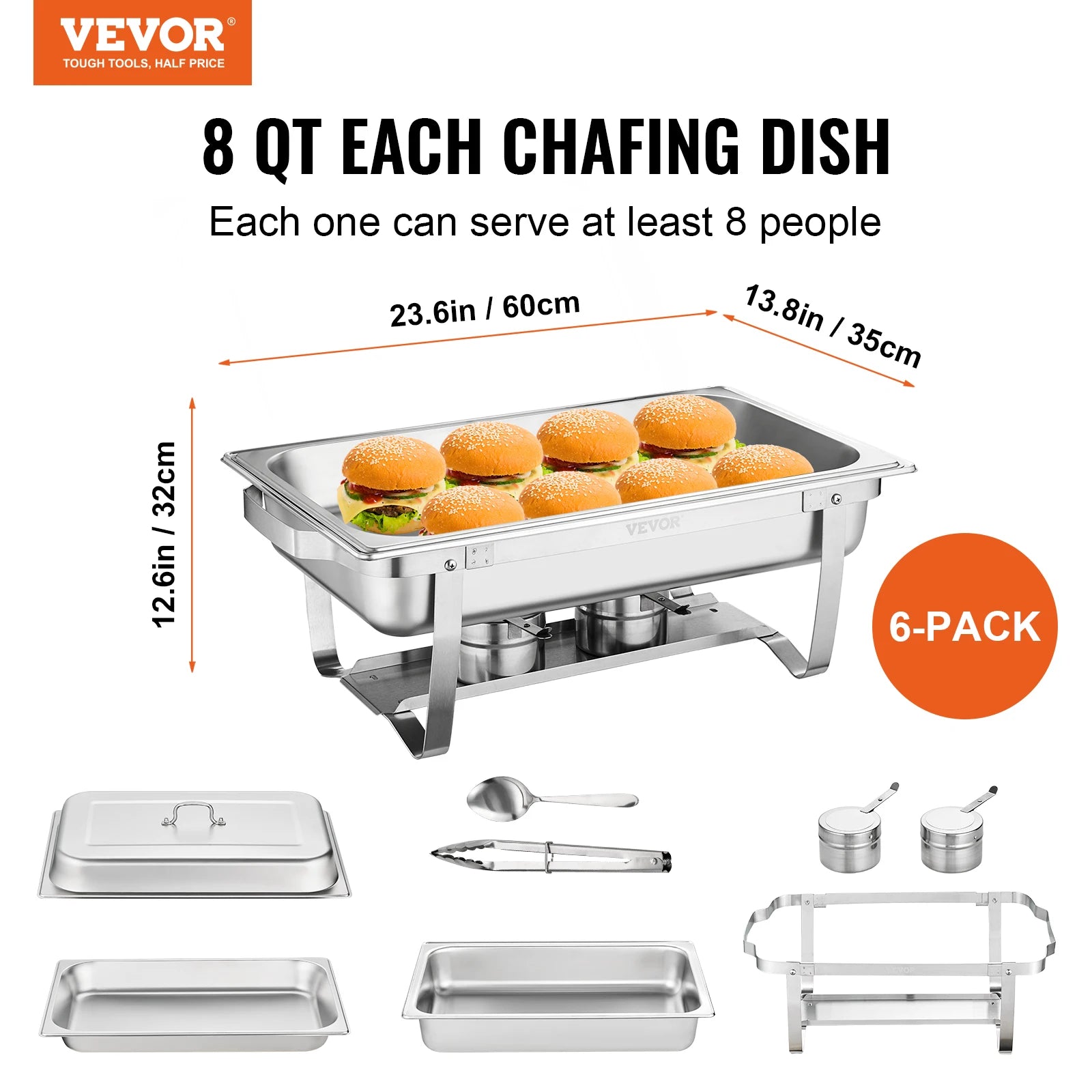 VEVOR 2/4/6 Packs 8QT Rectangle Chafing Dish w/ Full Size Pans Buffet Catering Warmer Server Folding Stand Fuel Holder Tray - Premium  from Lizard Vigilante - Just $143.99! Shop now at Lizard Vigilante