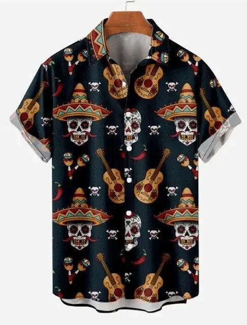 Men's Shirt Skull Guitar Hawaiian Lapel Button Top Beach Casual and Comfortable Short-Sleeved Shirt Style - Lizard Vigilante