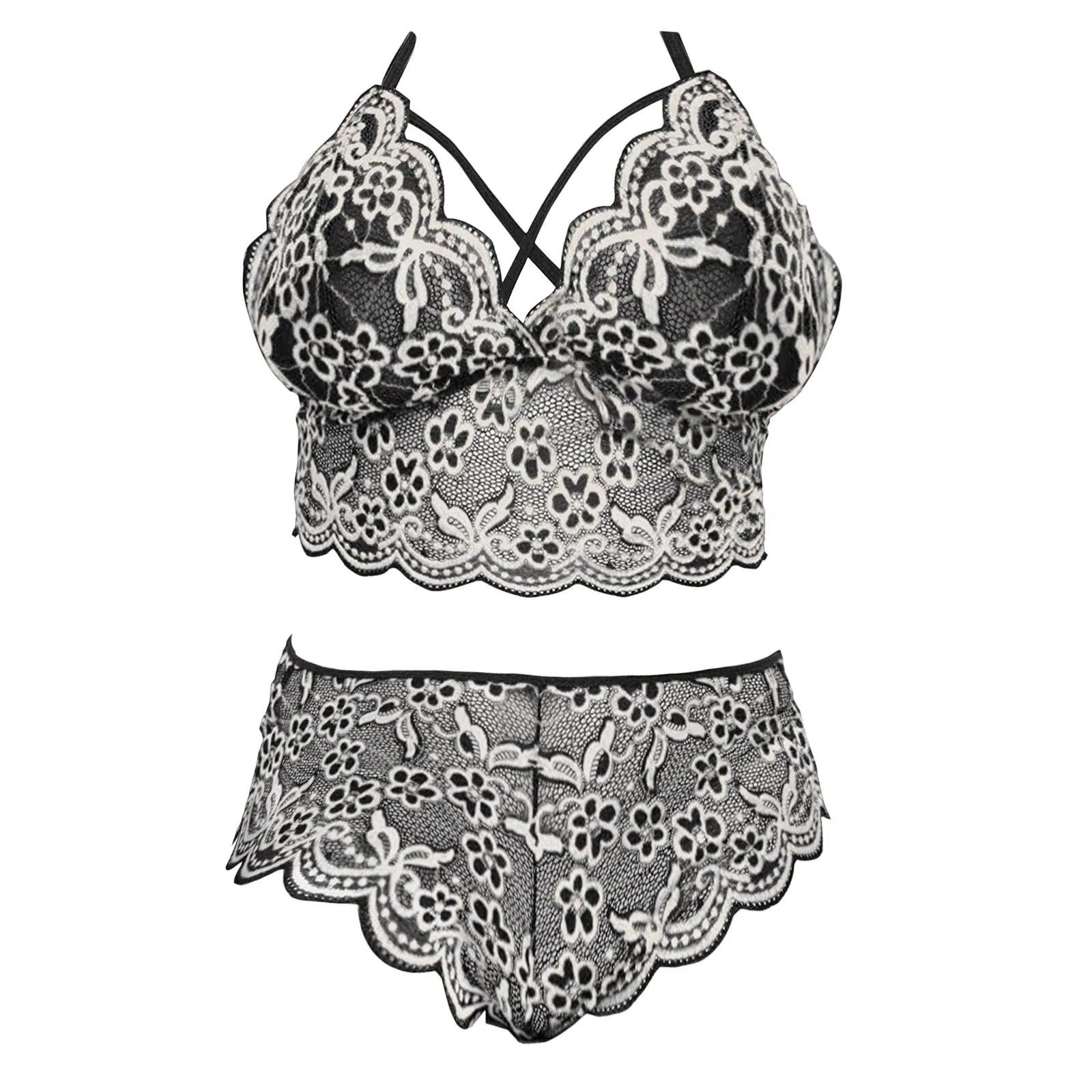 Plus Size Bra 2 Pieces Sets Lingerie Women Lace Embroidery Bra & Brief Sets Underwear Sensual Sleepwear Pajamas Exotic Set 4XL - Lizard Vigilante