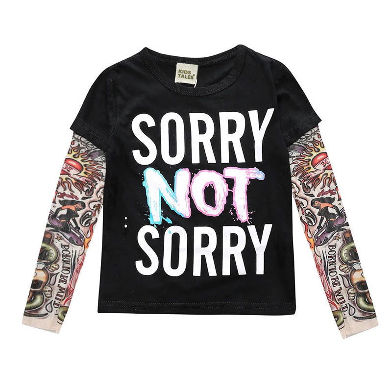 Little Rebel Inked Long Sleeve Tee – punk rock tattoo-print cotton top for future stage legends