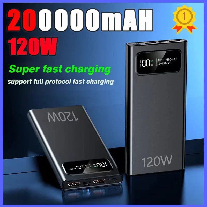 120W Fast Charging Powerbank Portable Digital Display 200000mAh Super Large Capacity External Battery For iPhone 16 Huawei MIJIA