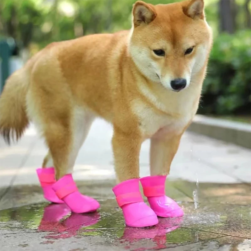 4Pcs Waterproof Anti-Slip Rubber Boots for Dogs & Cats - Pet Rain Shoes for Small, Medium, and Large Pets - Premium pet boots from Lizard Vigilante - Just $15.99! Shop now at Lizard Vigilante