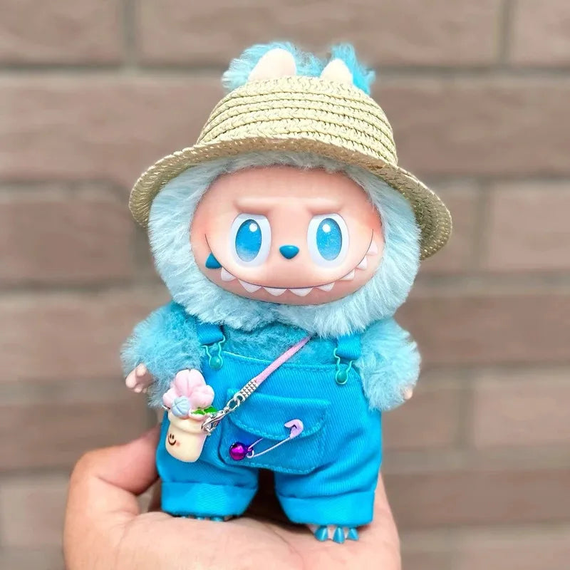 Labubu Doll Clothes Big Into Energy Clothing Replacement Summer Overalls with Straw Hat and Belt Set for Ropa Labubu