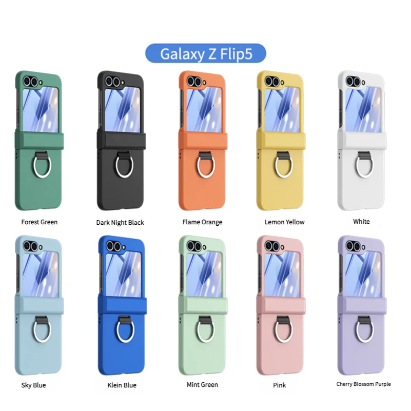 Colorful Matte With Grip Ring Case For Samsung Galaxy Z Flip 6 5 4 3 ZFlip6 ZFlip5 Finger Buckle Solid Color Shockproof Cover
