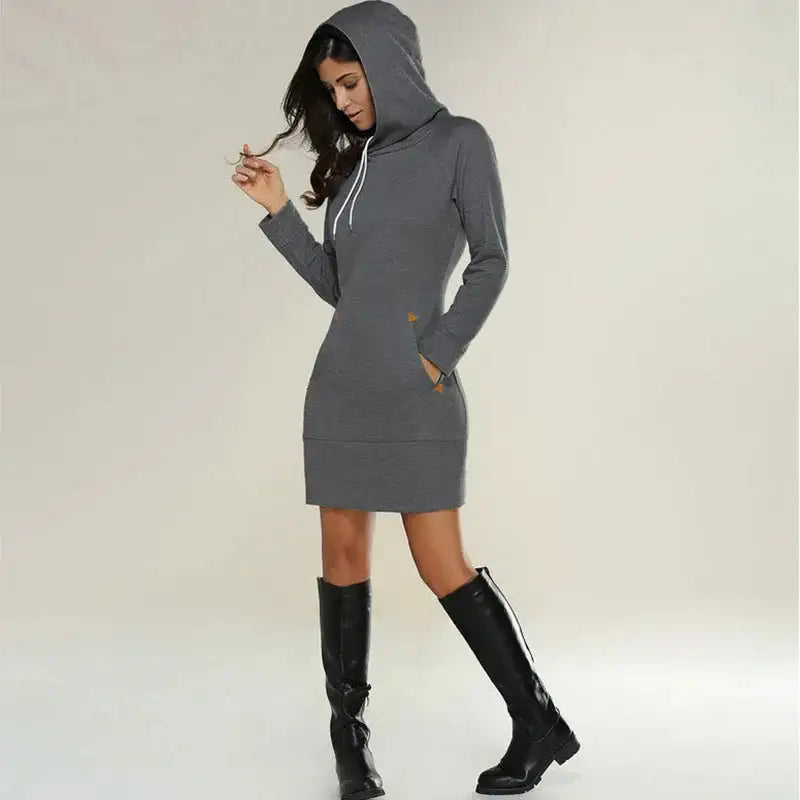 Women Winter Warm Hooded Pullover Sweatshirt Long Dress Sweatshirt Hoodies Women