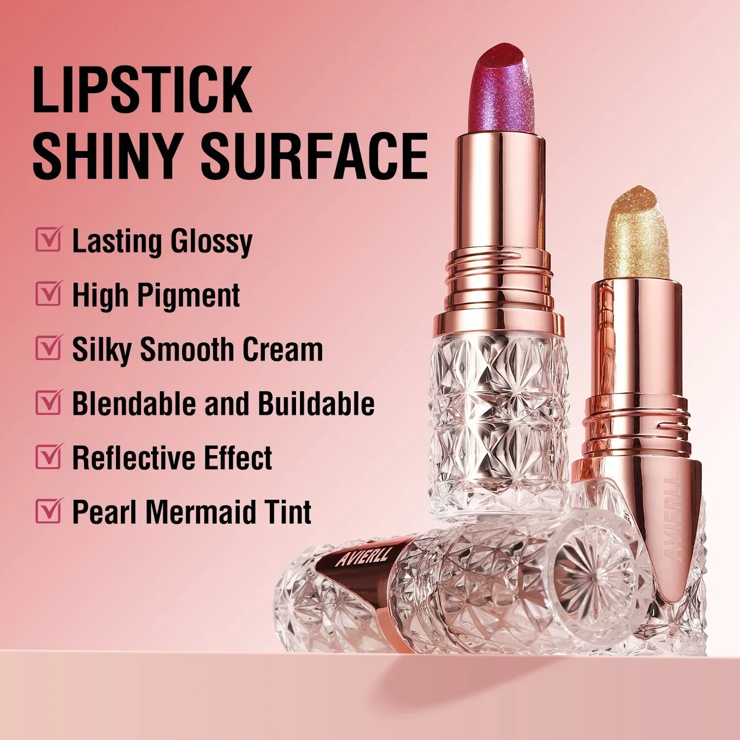Fine Glitter lipstick, Quicksand Gold Lipstick, Moisturizing Silky Mermaid Girl Pink, Long-Lasting Waterproof Grapefruit Orange