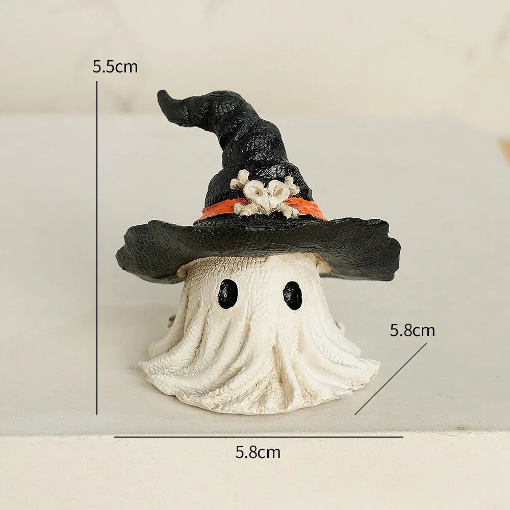 1PC Halloween Horror Hat Ghost Resin Craft Home Decor Scary Ornament Decoration Party Gift Spooky Collectible Art Fairy Garden