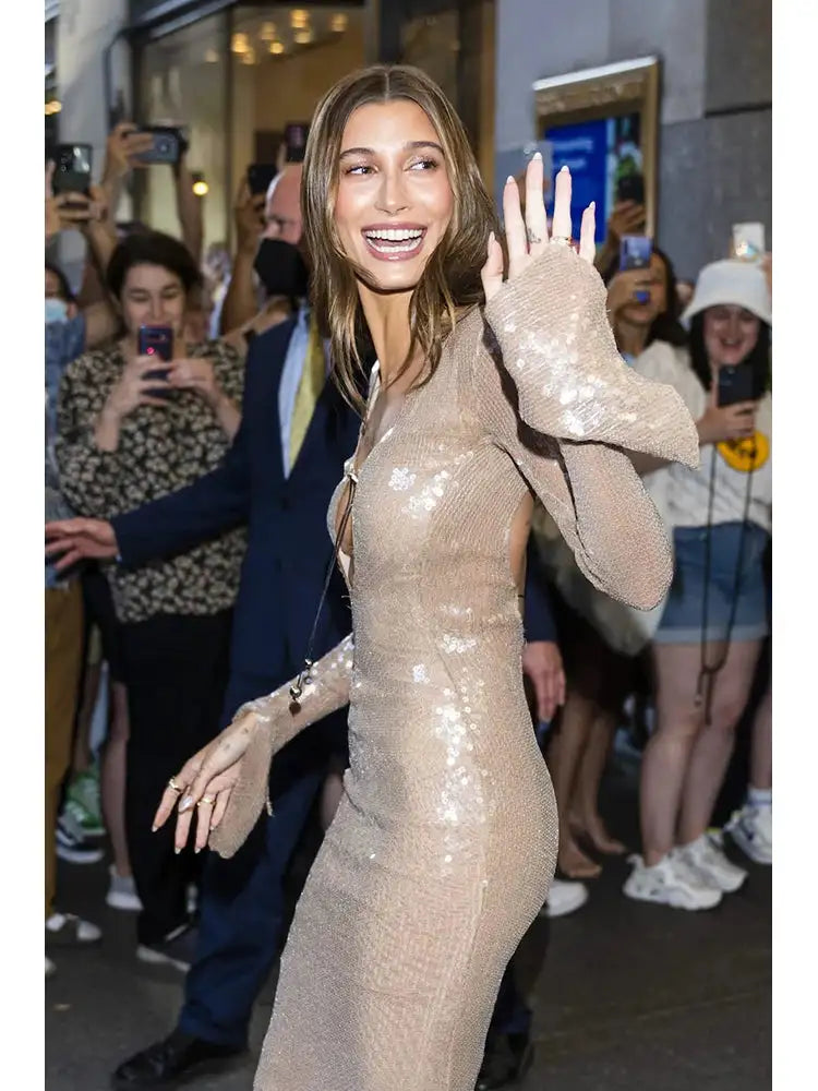 BEVENCCEL Sexy Luxury Sequins Deep V Long Sleeve Backless Sequins Long Dress Elegant  Bodycon Maxi Evening Party Clubwear Dress