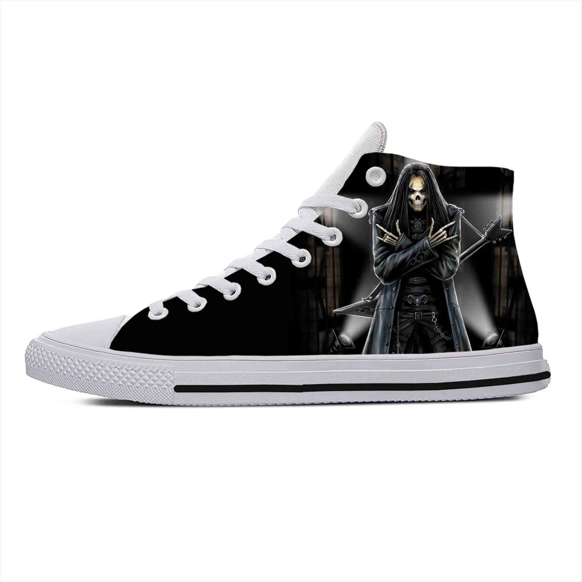 Gothic High-Top Canvas Sneakers with 3D Print – Casual Skull High Top Shoes for Men and Women Heavy Metal Rock Skull Guitar Grim Reaper - Premium Shoes from Lizard Vigilante - Just $39.99! Shop now at Lizard Vigilante