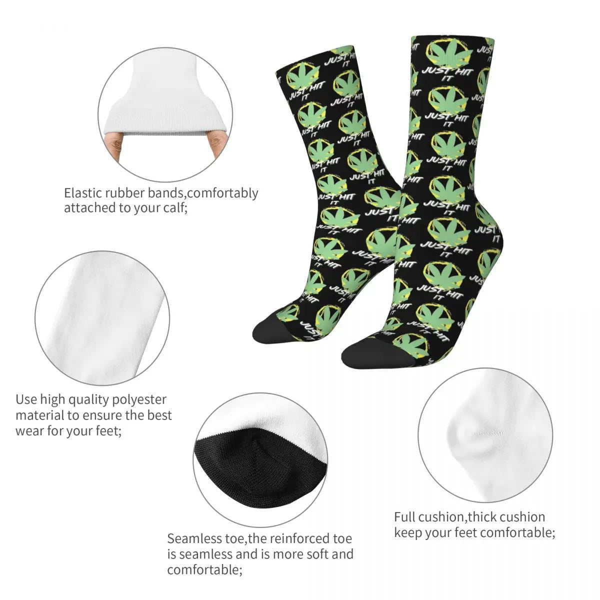 "Just Hit It" Funny Cannabis Socks | 3D Print Marijuana Leaf Mid-Calf Socks | Perfect Gift for Tokers - Premium socks from Lizard Vigilante - Just $14.88! Shop now at Lizard Vigilante