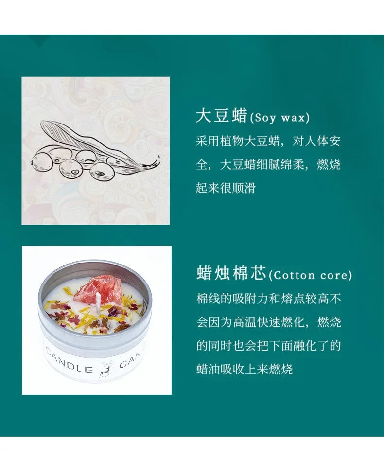 Aromatherapy Candles Crystal Stones Dried Flowers Household Candles Iron Cans Indoor Fragrance Candles Wedding Gifts