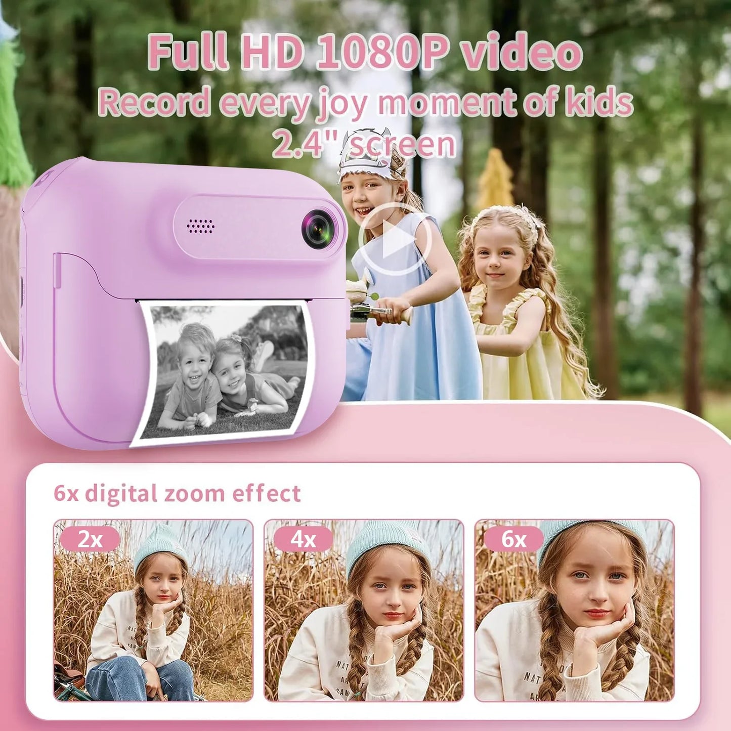 S8 Instant Print Camera for Children 1300mAh Kids Camere Printer 1080P HD Digital Camera for Girls Boys Birthday Gifts