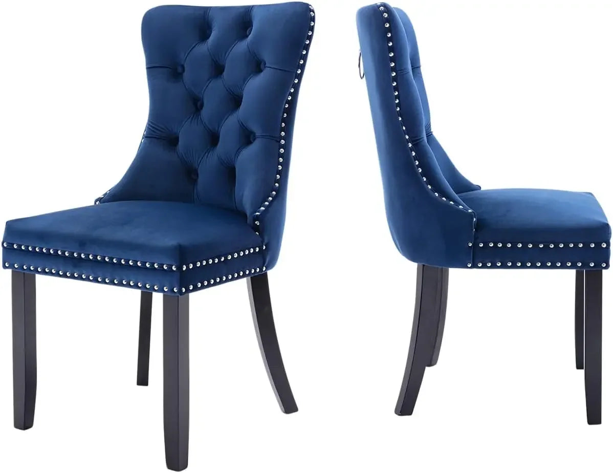 Luxury Velvet Dining Chairs Set of 6 | Tufted Button Back with Ring Pull Trim - Premium dining chair from Lizard Vigilante - Just $558.99! Shop now at Lizard Vigilante