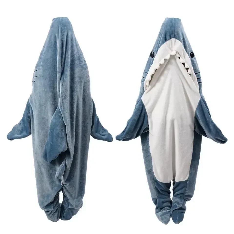 Shark Blanket Adult Cartoon Sleeping Bag Shark Onesie Sleeping Bag Pajama Hooded Warm Flannel Funny Homewear Winter Warm Blanket
