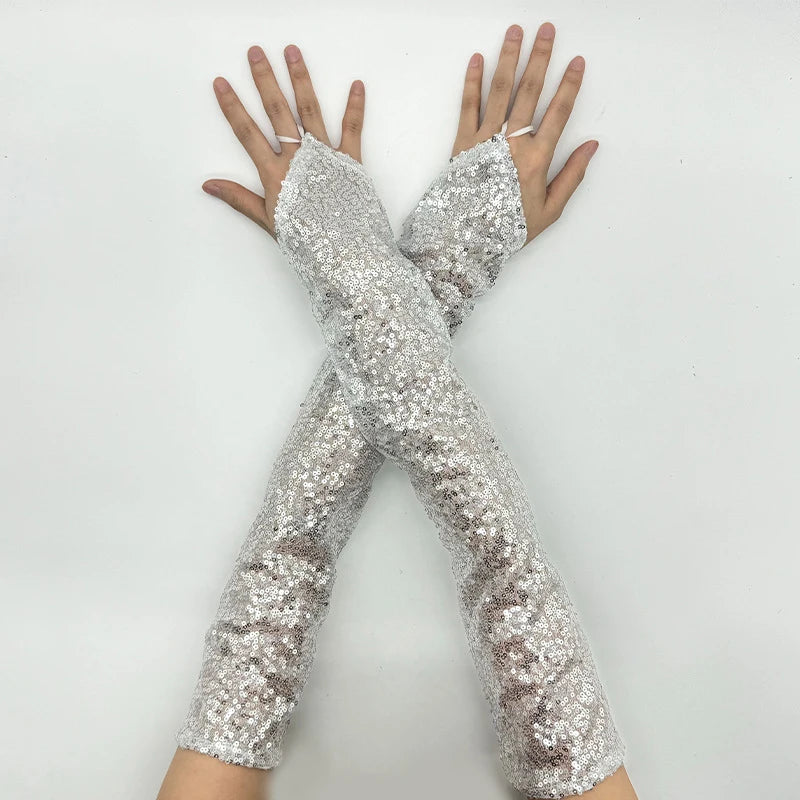 Women’s Vintage Fingerless Sequin Gloves – Sexy Cosplay Party Mittens for Performance & Nightclub - Premium  from Lizard Vigilante - Just $22.88! Shop now at Lizard Vigilante