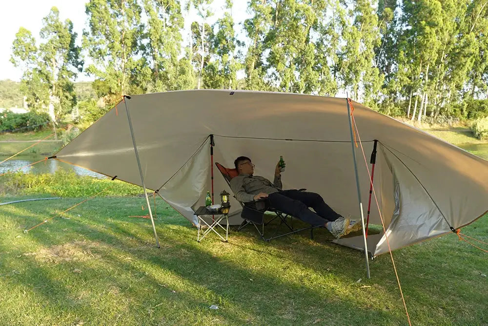 4x4m 4x3m 3x3m 19 Hang Points Tent Tarp Survival Sun Shelter Shade Canopy Outdoor Backpacking Waterproof Camping Awning SunShade