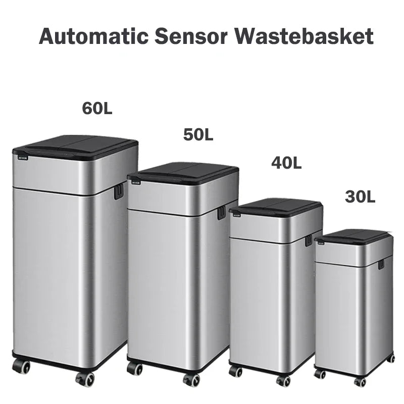 Smart Trash Can 20L 30 40 50 60 Liters Wastebasket Large Kitchen Garbage Cube Home Automatic Stainless Steel Garbage Bin Dustbin
