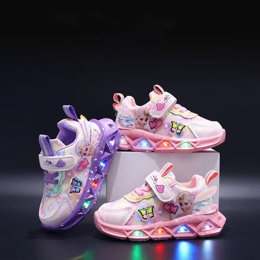 Pink Elsa Princess LED Lighting Sneakers for Baby Girls - Premium Sneakers from Lizard Vigilante - Just $28.88! Shop now at Lizard Vigilante