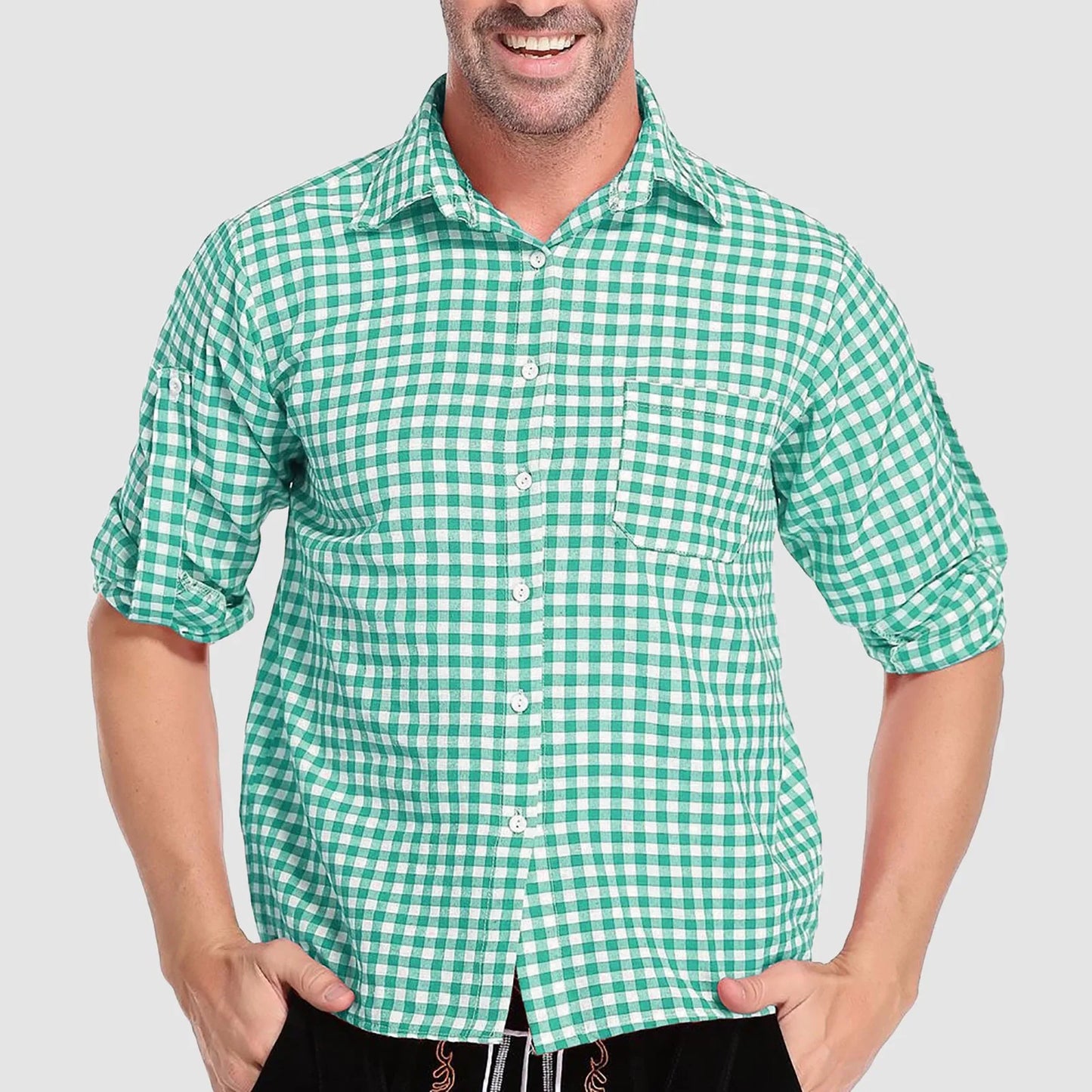 Men’s German Traditional Plaid Shirt – Oktoberfest Casual Beer Shirt with Pockets | Button Down Lapel Long Sleeve Shirt - Premium shirt from Lizard Vigilante - Just $38.88! Shop now at Lizard Vigilante