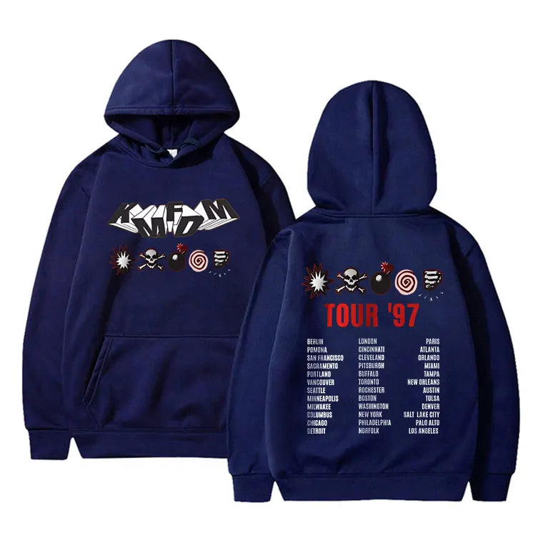 KMFDM Tour '97 Graphic Hoodie – Unisex Vintage Gothic Punk Fleece Pullover Sweatshirt - Premium hoodies from Lizard Vigilante - Just $42.88! Shop now at Lizard Vigilante