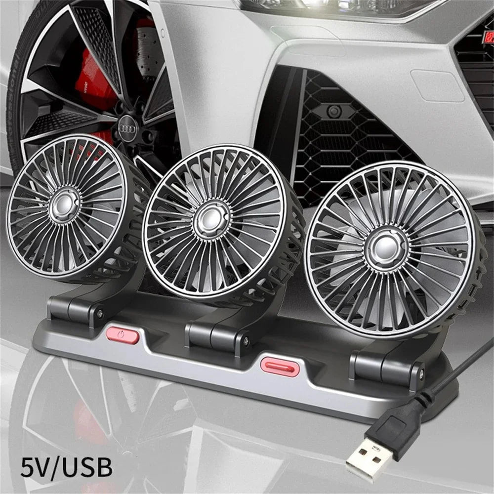 360° Triple-Head Car Fan – USB/12V/24V Adjustable Electric Air Cooler for Cars, Trucks, Desk, and Travel