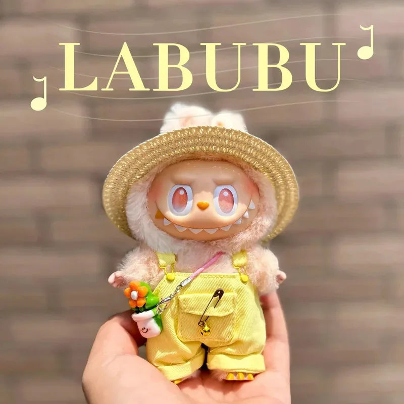 Labubu Doll Clothes Big Into Energy Clothing Replacement Summer Overalls with Straw Hat and Belt Set for Ropa Labubu