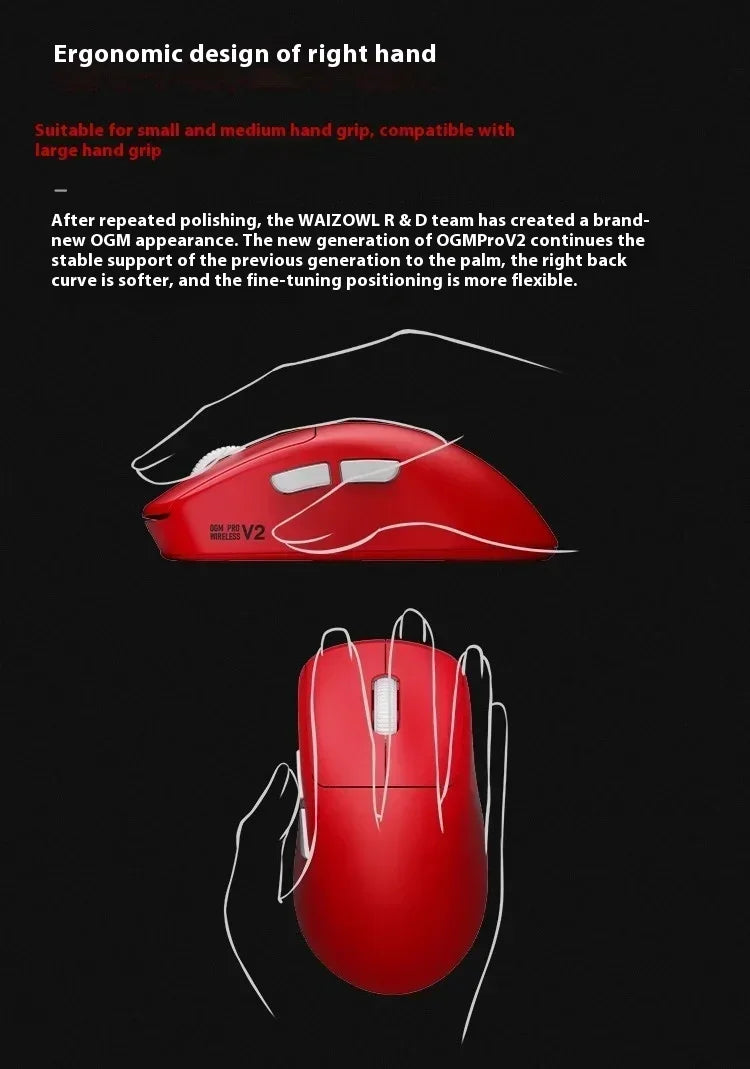 Waizowl OGM Pro V2 Hades Gaming Mouse Customize Wireless Three-Mode Paw3950 30000dpi Lightweight Gaming Mouse E-sports Ergonomic