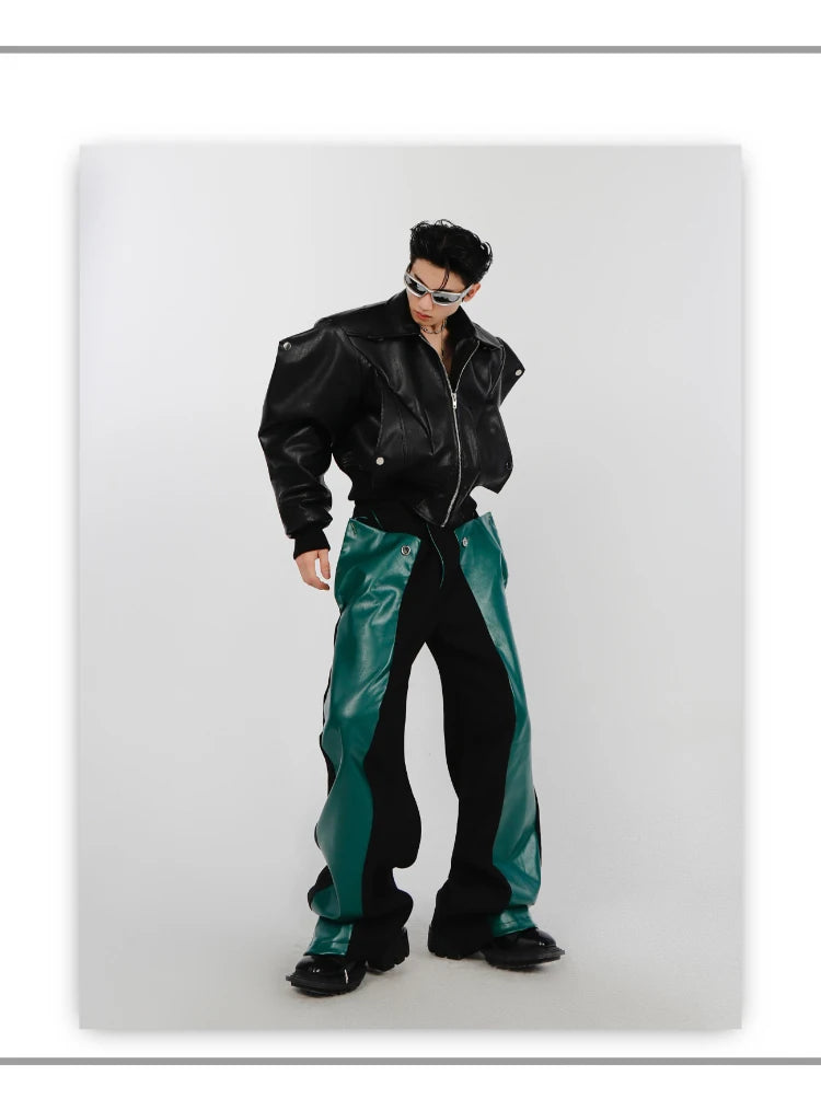Patchwork Leather Combat Trousers – Mauroicardi Black & Toxic Green High-Waist Men’s Street Pant for Chaos & Club Damage - Premium pants from dsers - Just $159.99! Shop now at Lizard Vigilante