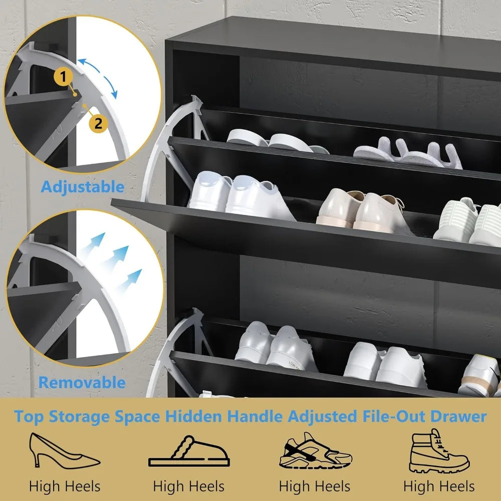 Easy To Use Black Shoe Cabinet with 3 Flip Drawers - Hidden Modern Shoe Storage for Entryway - Premium shoe accessories from Lizard Vigilante - Just $99.99! Shop now at Lizard Vigilante