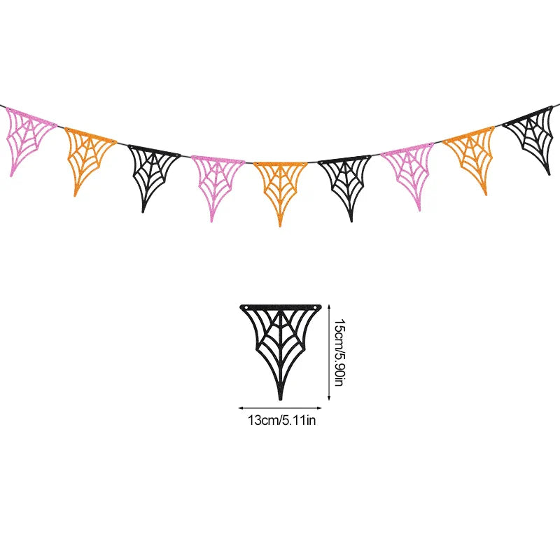 1set Halloween Decoration Banner Bunting Scary Spider Ghost Bat Hanging Garland Pull Flag Pendant For Halloween Party Home Decor