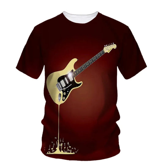 Fashion Trend Rock Music Guitar Boy Fashion Brand Creative 3d Printed Round Neck Shirt Short Sleeve T-Shirt Plus Size Clothing - Premium guitar shirt from Lizard Vigilante - Just $23.99! Shop now at Lizard Vigilante